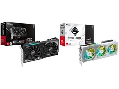 Karty graficzne ASRock Radeon RX 9060 XT Challenger (po lewej) i Steel Legend (po prawej). (Źródło obrazu: ASRock)