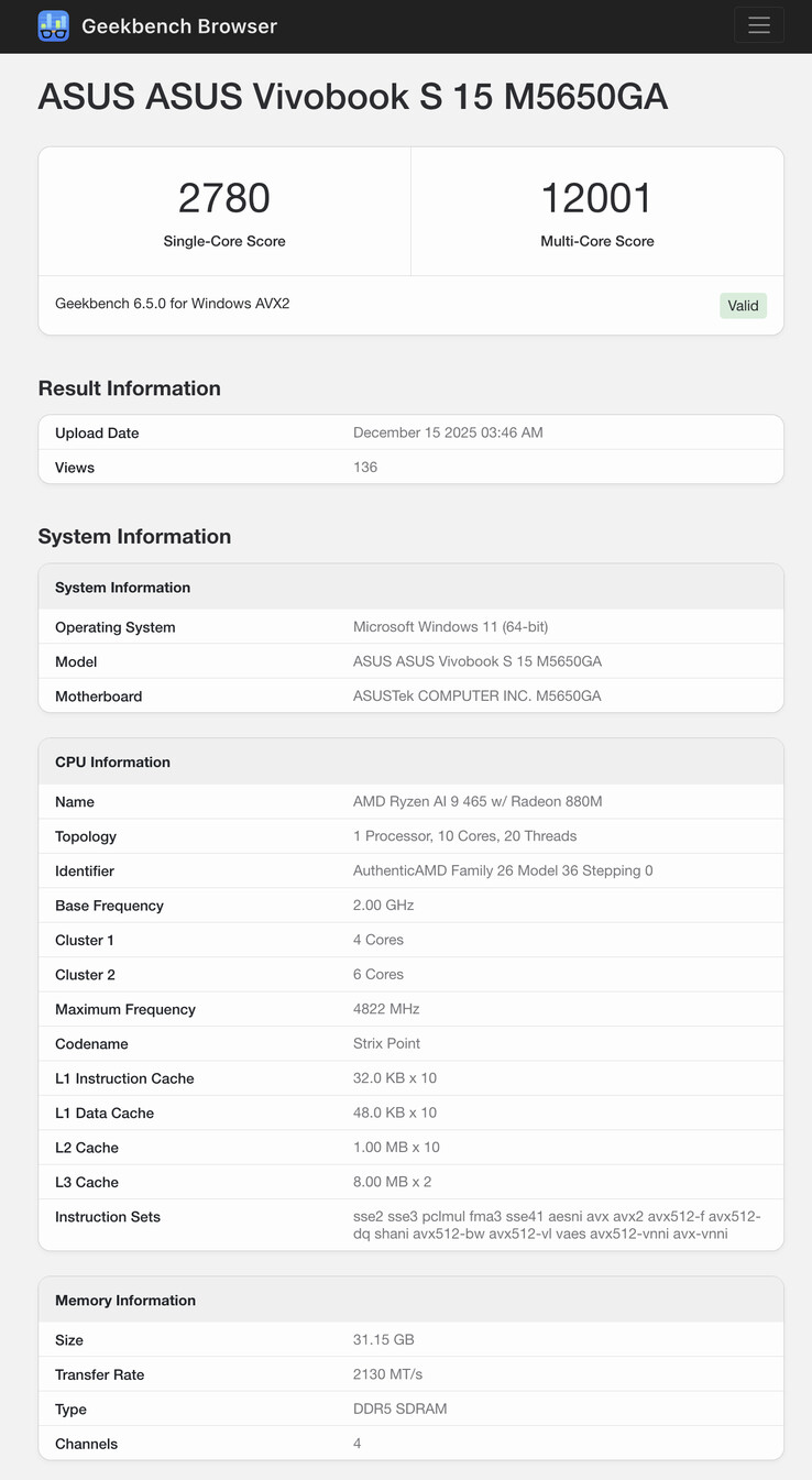 (Źródło obrazu: Geekbench)