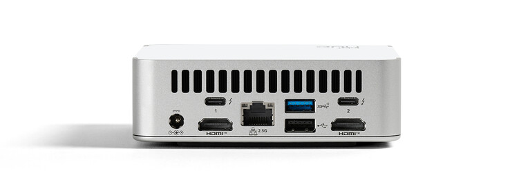 Tył: złącze zasilania, 2x Thunderbolt 4, 1x USB 3.1, 1x USB 2.0, LAN 2,5G, 2x HDMI 2.1 (źródło obrazu: Intel)