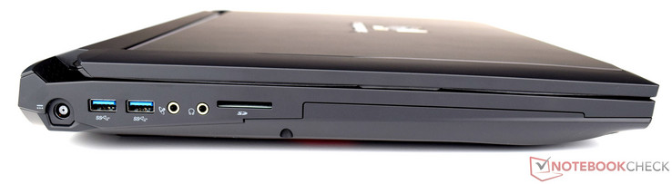 lewy bok: gniazdo zasilania, 2 USB 3.0, 2 gniazda audio, czytnik kart pamięci