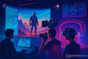 Futurystyczny plan filmowy napędzany wirtualną produkcją, sztuczną inteligencją i technologią VR (źródło obrazu: OpenAI/DALL-E)