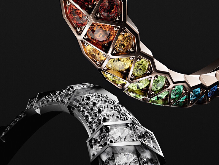 Kamienie szlachetne i diamenty w słuchawkach Loewe Ice Diamond i Noir Rainbow są ręcznie osadzane w złotych pierścieniach zdobiących każdy nausznik. (Źródło zdjęcia: Loewe)