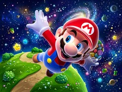 mario 3D latający na tle Super Mario Galaxy