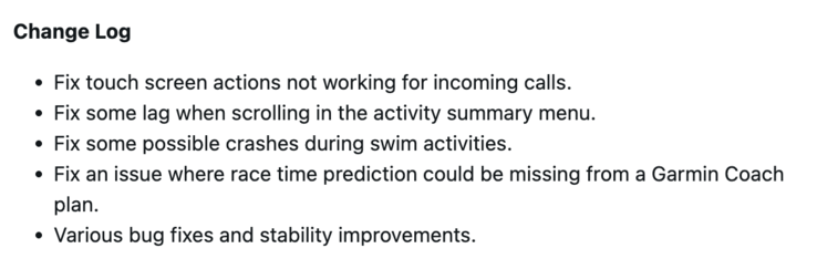 Dziennik zmian oprogramowania w wersji 27.09 dla innych smartwatchów Garmin Forerunner. (Źródło obrazu: Garmin)