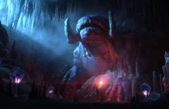 Zrzut ekranu Subnautica Below Zero Steam przedstawiający zamarzniętego lewiatana w jaskini