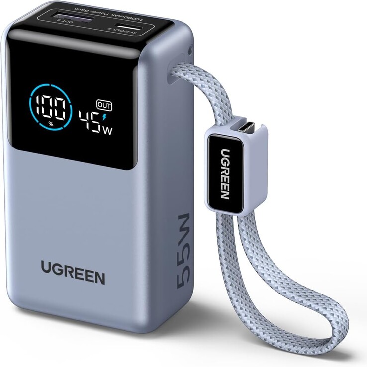 Power Bank Ugreen 55W o pojemności 10 000 mAh ze zintegrowanym kablem. (Źródło obrazu: Amazon)