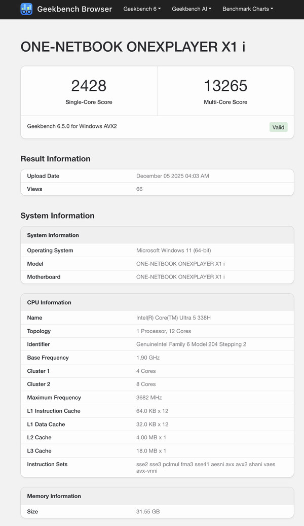 (Źródło obrazu: Geekbench)