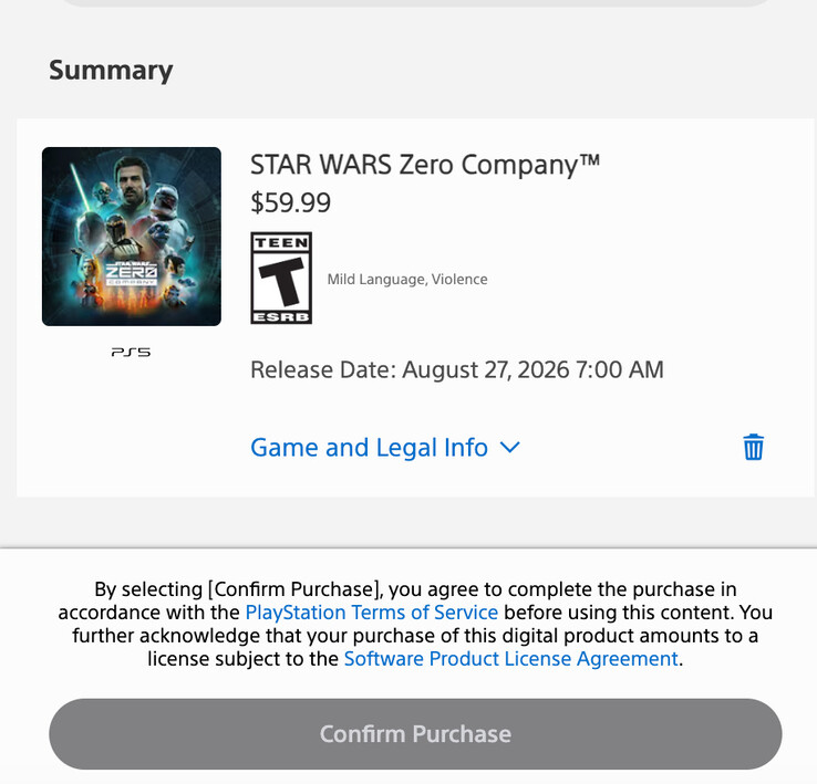 Zastrzeżenie dotyczące PlayStation Store przed dokonaniem zakupu.