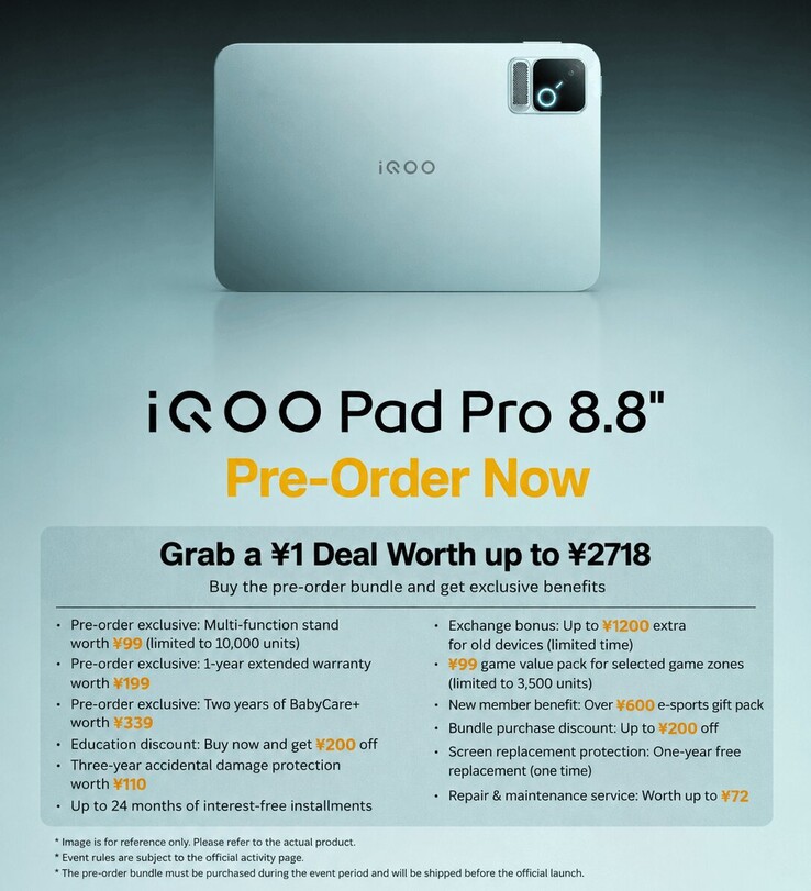 Oferta przedsprzedażowa na 8,8-calowy tablet iQOO Pad Pro z dodatkowymi korzyściami w pakiecie
