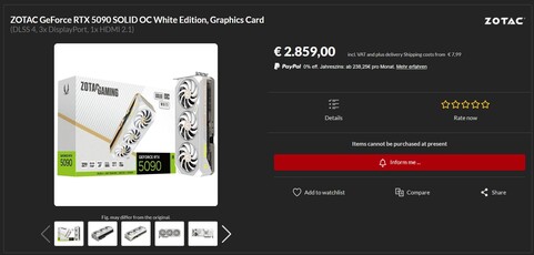 Zotac GeForce RTX 5090 Solid OC White Edition nowość (Źródło obrazu: Alternate)