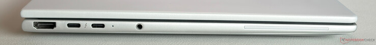 Po lewej: HDMI 2.1, 2x USB-C 4.0 z Thunderbolt 4 (40 Gb/s, DisplayPort 2.1, zasilanie), gniazdo stereo 3,5 mm