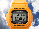 Zegarek współpracujący z Casio Surfrider Foundation Japan (na zdjęciu) ma jasną, słoneczno-żółtą kopertę i pasek wykonany z mieszanej żywicy na bazie biologicznej. (Źródło zdjęcia: Casio)