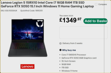 Specyfikacja i cena Lenovo Legion 5 (Źródło obrazu: Laptops Direct)