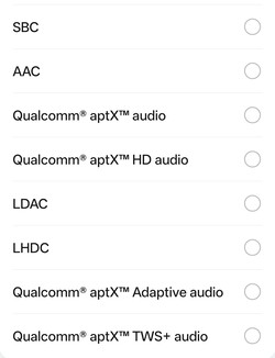 Dostępne kodeki audio Bluetooth