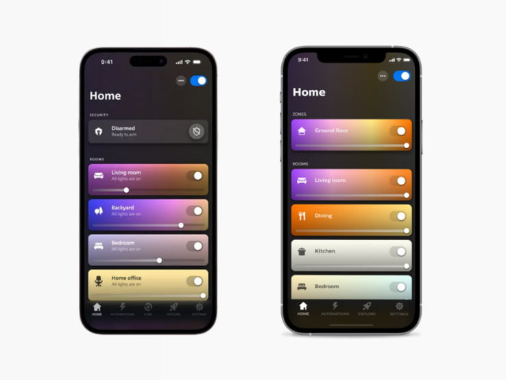 Stara (po lewej) i nowa (po prawej) wersja aplikacji Philips Hue na iOS. (Źródło obrazu: Philips Hue)