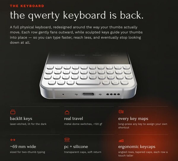 Model Minimal Phone 2 posiada ulepszoną klawiaturę QWERTY z podświetleniem.