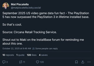 Zainstalowana baza Circana PS5 vs PS3 (Źródło obrazu: konto Mat Piscatella Bluesky)
