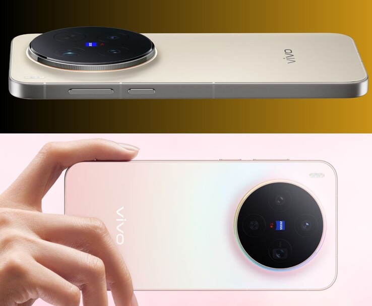 Vivo X300 Pro (u góry) i X300 (u dołu) ze złotymi i różowymi wykończeniami oraz okrągłymi modułami kamer Zeiss (źródło zdjęcia: Vivo)