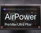 Biurko ładujące firmy HTX Studio, inspirowane technologią AirPower, do samodzielnego montażu, przedstawiające jego wewnętrzne podzespoły oraz przezroczysty wyświetlacz.