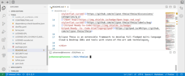 Pliki z bieżącego projektu można otworzyć w terminalu, klikając nazwę pliku (Obraz: EclipseSource).