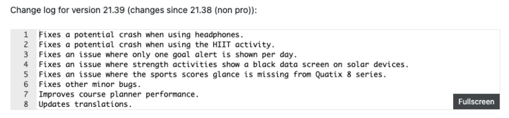 Dziennik zmian Garmin Fenix 8 beta wersja 21.39