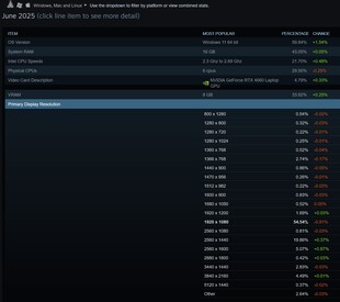 Preferowane rozdzielczości w ankiecie Steam z czerwca 2025 r. (źródło obrazu: zrzut ekranu, Steam)