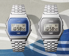 Casio Vintage AE159WEVJ-2 i AE159WEVJ-7 na niebieskim i stonowanym srebrnym tle.