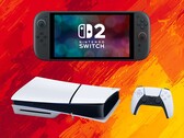 Konsole Switch 2 i PS5 pokazane w kolorach hiszpańskiej flagi (źródło zdjęcia: Nintendo of America, Sony PlayStation z poprawkami)