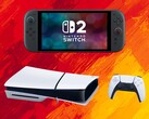 Konsole Switch 2 i PS5 pokazane w kolorach hiszpańskiej flagi (źródło zdjęcia: Nintendo of America, Sony PlayStation z poprawkami)