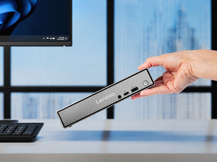 Mini komputer ThinkCentre Neo 50q Gen 7 jest dostępny w obudowie o pojemności 1 litra, o wymiarach 1,44 x 7,05 x 7,2 cala.