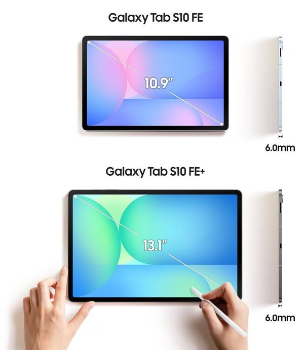 Galaxy Tab S10 FE będzie miał znacznie mniejszy wyświetlacz niż Galaxy Tab S10 FE+. (Źródło zdjęcia: Evan Blass)