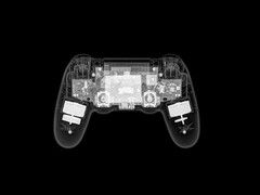 Zdjęcie rentgenowskie kontrolera PlayStation 3 z widocznymi elementami wewnętrznymi