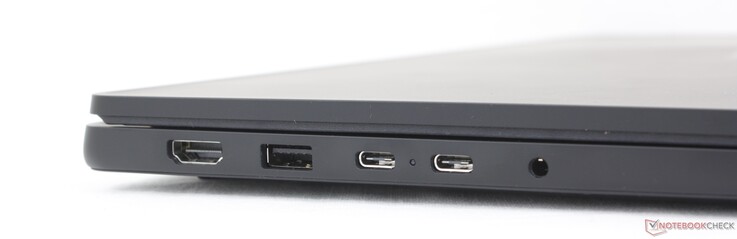 Po lewej: HDMI (4K60), USB 3.2 Gen. 1, 2x USB-C 3.2 Gen. 2 z DisplayPort 1.4 + Power Delivery, zestaw słuchawkowy 3,5 mm