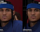 Wizualna różnica w renderowaniu postaci w grze NBA 2K27 z włączoną i wyłączoną funkcją DLSS 5.