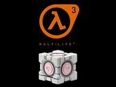 Kostka Companion Cube firmy Dbrand z obciążeniem, widoczna poniżej logo Half-Life 3