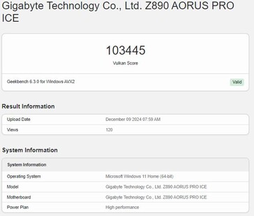 Wydajność Intel Arc B580 Vulkan. (Źródło obrazu: Geekbench)
