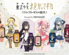 Sześć smartwatchy Garrack Madoka Magica zaprezentowanych wraz z postaciami z anime, które reprezentują.