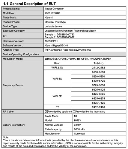 Certyfikacja ujawnia szczegóły globalnego Xiaomi Pad 8 Pro. (Źródło obrazu: certyfikacja FCC)