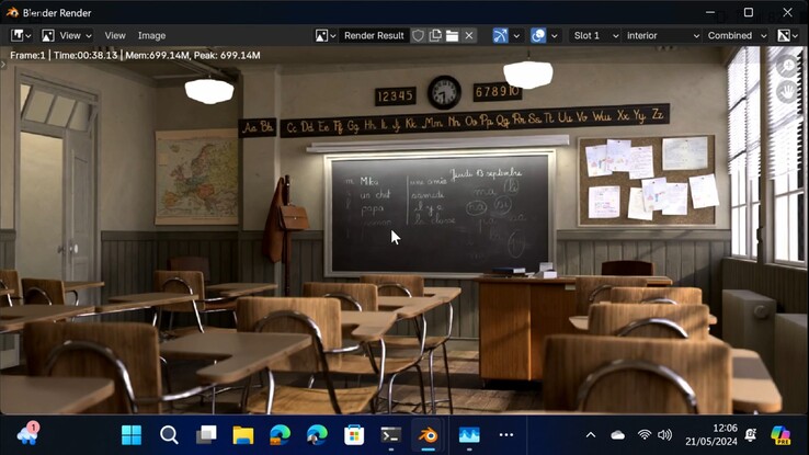 Test porównawczy Blender Classroom został przeprowadzony na systemie Snapdragon X Elite podczas MS Build 2024. (Źródło: Microsoft)