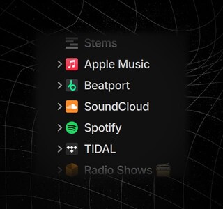 Czarna ramka z logo serwisów streamingowych dostępnych w Serato