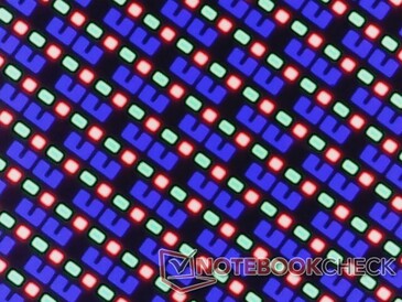 Wyraźne subpiksele RGB z błyszczącego ekranu bez problemów z ziarnistością