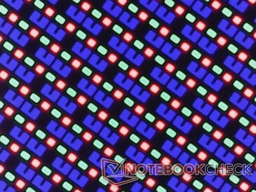 Wyraźne subpiksele RGB z błyszczącego ekranu bez problemów z ziarnistością