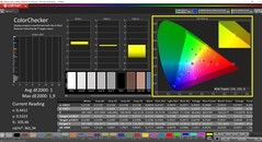 CalMAN ColorChecker (tryb: P3, docelowa przestrzeń kolorów: P3)