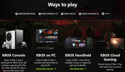 Logo konsoli przenośnej Xbox widoczne na stronie poświęconej grze „Gears of War: E-Day”