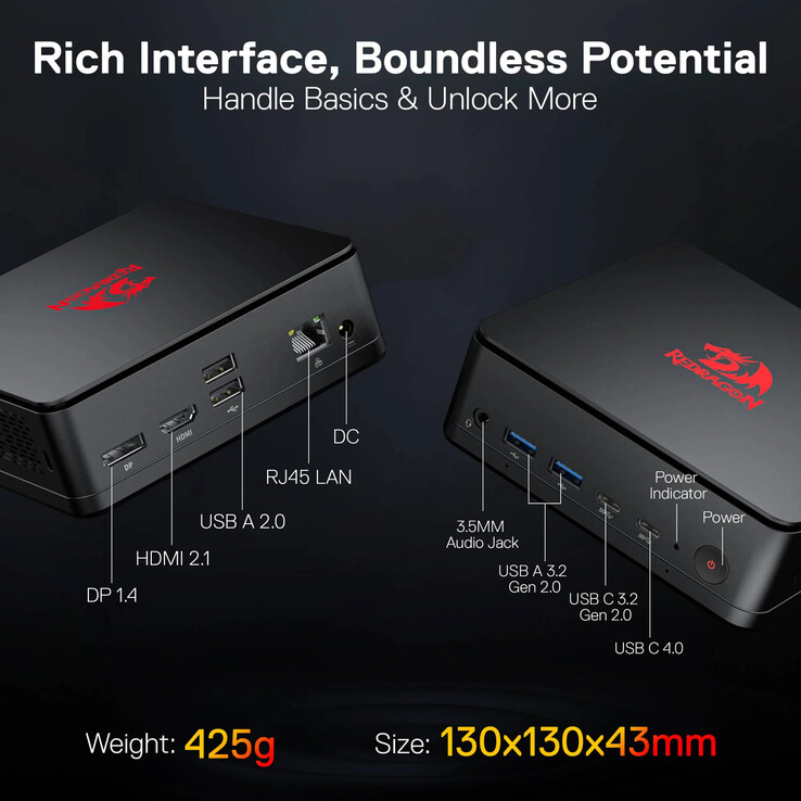 Wybór portów mini PC Redragon MPC745. (Źródło obrazu: Redragon)