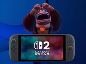 Zdenerwowany Donkey Kong stoi za konsolą Switch 2 (źródło zdjęcia: Nintendo of America z poprawkami)