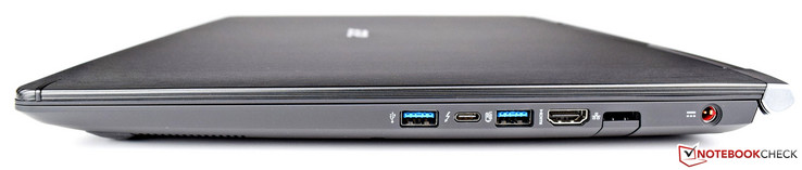 prawy bok: USB 3.0, USB 3.1 typu C Gen2 (Thunderbolt 3), USB 3.0, HDMI, LAN, gniazdo zasilania