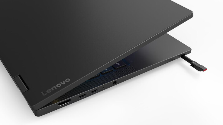 ThinkPad T14s 2 w 1 Gen 2 posiada również wbudowany uchwyt na pióro. Pióro magnetyczne sprzedawane oddzielnie.