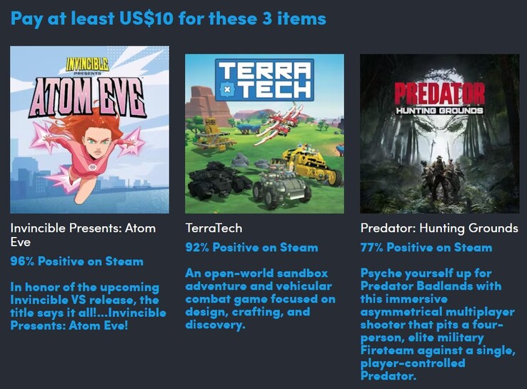 Pierwszy poziom zawiera następujące 3 gry (źródło obrazu: Humble Bundle)