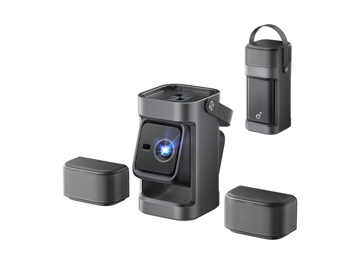 Projektor Soundcore Nebula P1 posiada dwa odłączane głośniki o mocy 10 W, uchwyt do przenoszenia i dwuramienny gimbal o kącie 130 stopni. (Źródło zdjęcia: Anker)
